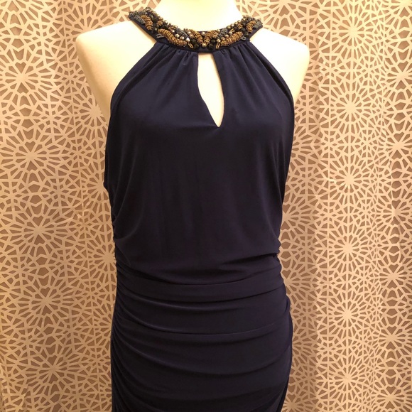 NWT Laundry by Shelli Segal Long Beaded Blue Dress - Picture 4 of 15